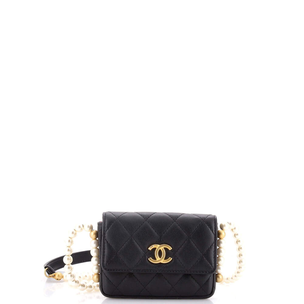 Chanel About Pearls Flap Card Holder with Chain Quilted Calfskin